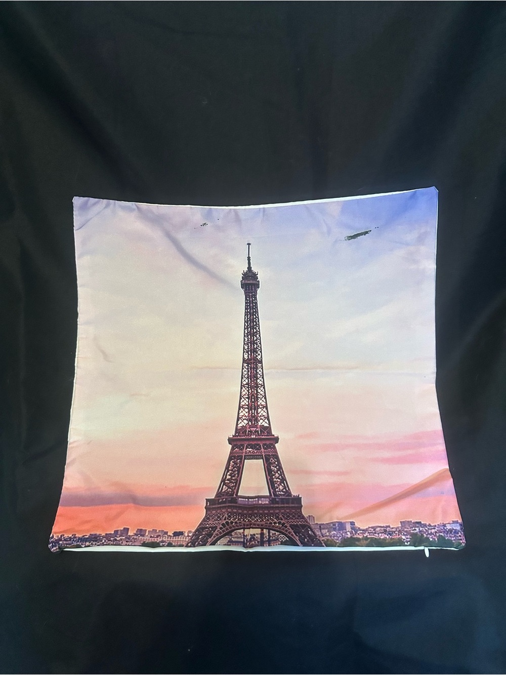 F-19 Decorative Eiffel Tower Pillow Cover in Pastel Sunset - 17” x 17” - new